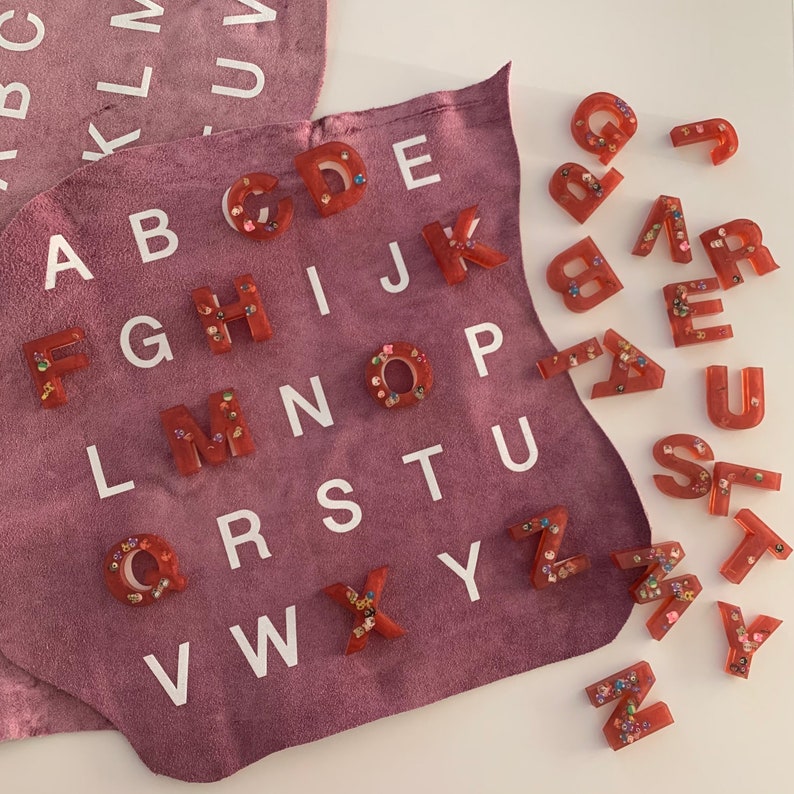 alphabet leather mat letter recognition at home learning Easter gift for toddler sensory play leather letter mat Montessori letter set