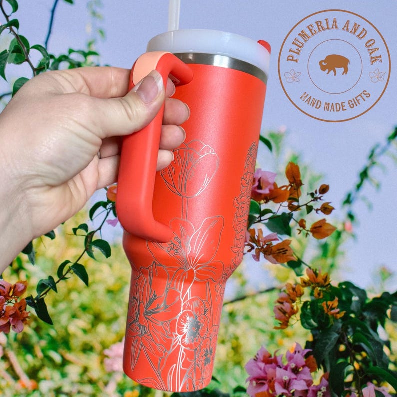 Hummingbird Tumbler, Engraved Tumbler, flower garden lover, garden cup, flower bird, boho spring, spring garden gift, Mother's Day tumbler image 4