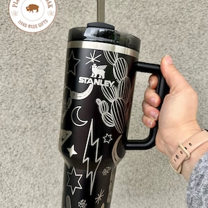 Engraved Tumbler, 40oz with handle, western cup, western mom, cow print tumbler, punchy, custom, southwest decor, longhorn, retro western