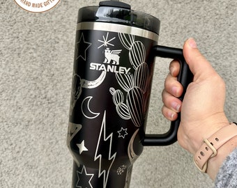 Engraved Tumbler, 40oz with handle, western cup, western mom, cow print tumbler, punchy, custom, southwest decor, longhorn, retro western
