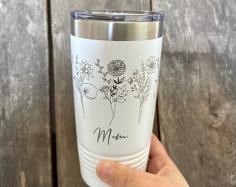 Birth Flower Gift, Personalized Wine Tumbler, birth month flower, mothers day tumbler, birthday floral present, grandma’s garden, stemless