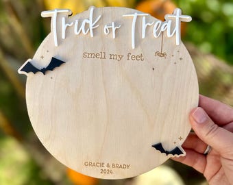 Personalized Kid's Halloween Sign, Trick or Treat Smell My Feet, custom first Halloween sign, DIY footprint sign, our little boo, kid craft