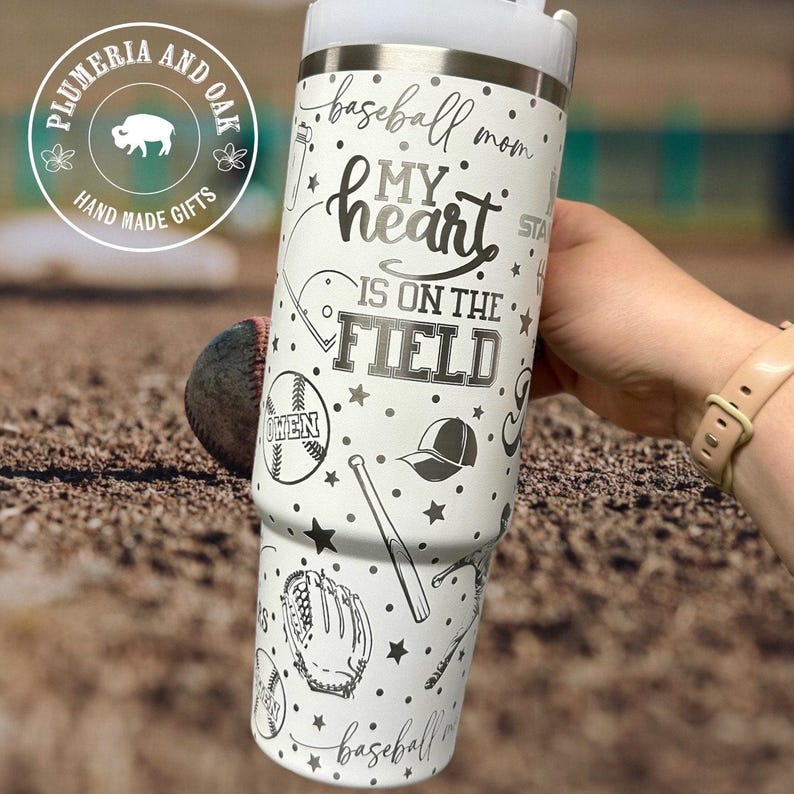 Baseball Mom Tumbler, Engraved Tumbler, team mom gift, baseball mama cup, strikeout, baseball tumbler, personalized travel mug, kids number image 2