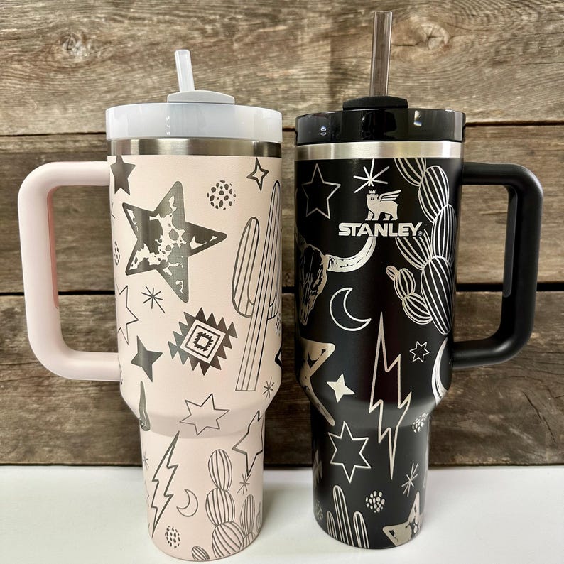 Engraved Tumbler, 40oz with handle, western cup, western mom, cow print tumbler, punchy, custom, southwest decor, longhorn, retro western image 6
