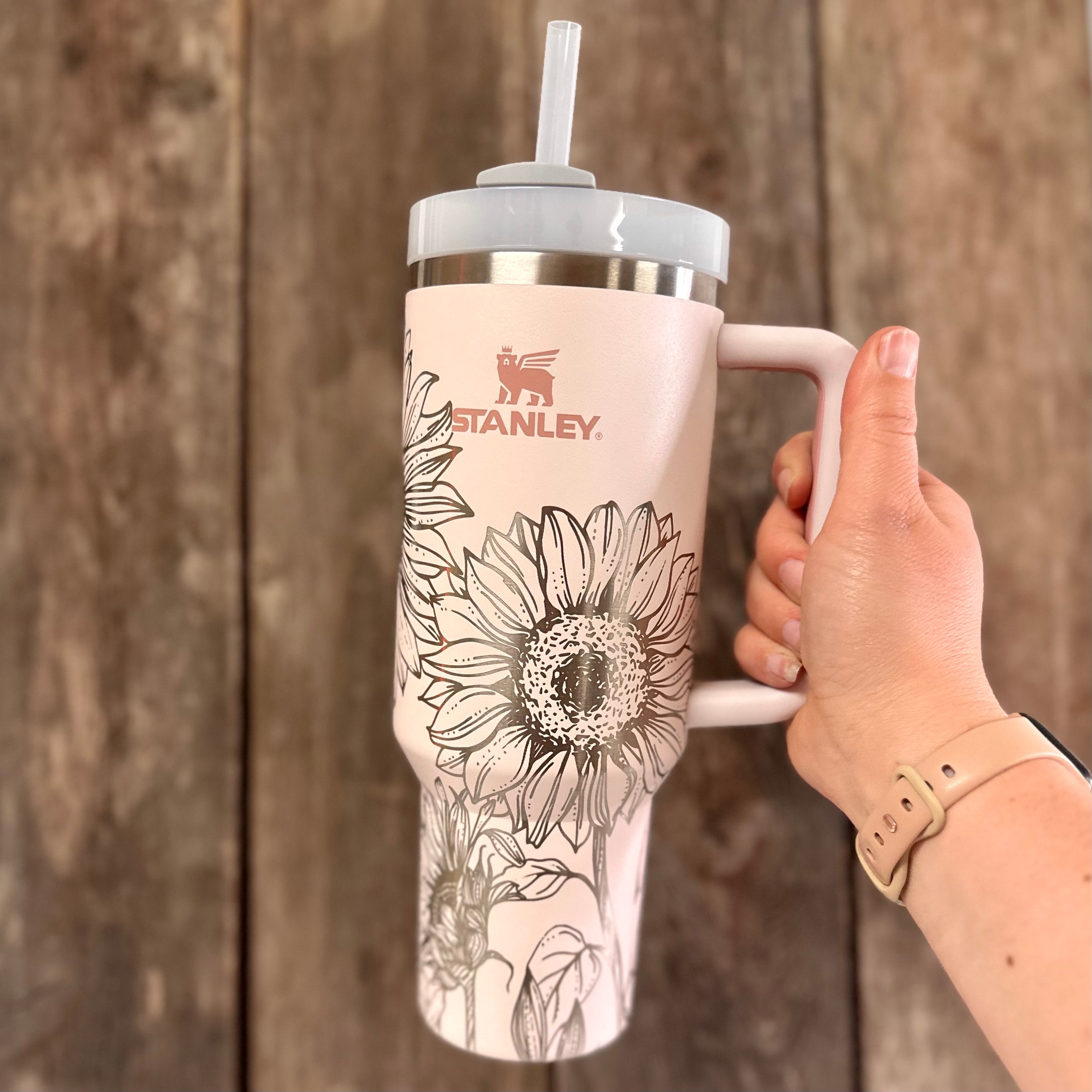 White 40oz tumbler with painted sunflowers, Women's Christmas Gift, St in  2023