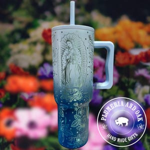 Lady of Guadalupe Tumbler, Engraved Tumbler, virgen de Guadalupe, virgin Mary gift, Mexican floral, latina rose cup, cafecito y chisme