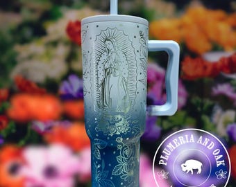 Lady of Guadalupe Tumbler, Engraved Tumbler, virgen de Guadalupe, virgin Mary gift, Mexican floral, latina rose cup, cafecito y chisme