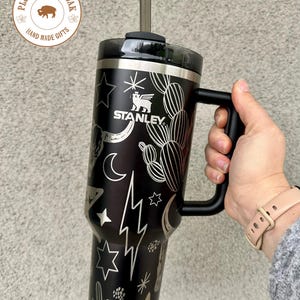 Engraved Tumbler, 40oz with handle, western cup, western mom, cow print tumbler, punchy, custom, southwest decor, longhorn, retro western image 1