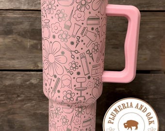 Hairstylist Tumbler, Engrave Tumbler, tumbler with handle, beauty school gift, cosmetology student gift, hairapist, hair dresser, beautician