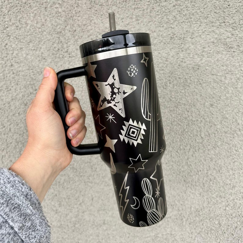 Engraved Tumbler, 40oz with handle, western cup, western mom, cow print tumbler, punchy, custom, southwest decor, longhorn, retro western image 5