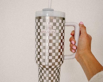 Checkered Tumbler, Engraved Tumbler, 40 oz tumbler with handle, 90s mom gift, retro y2k, postpartum, cool mom cup, aesthetic birthday gift