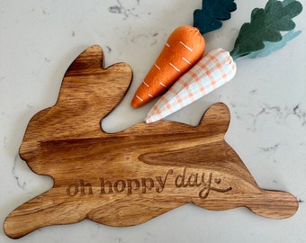 Bunny Charcuterie Board, wooden Easter decor, bunny serving tray, spring kitchen decor, wood bunny sign, engraved housewarming gift,