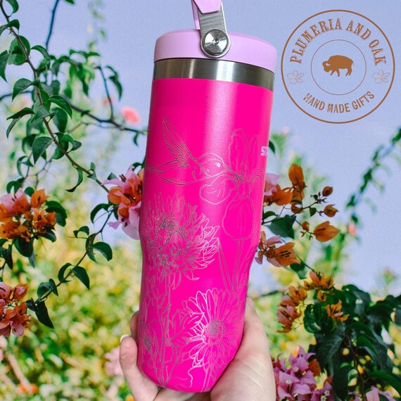 Hummingbird Tumbler, Engraved Tumbler, flower garden lover, garden cup, flower bird, boho spring, spring garden gift, Mother's Day tumbler