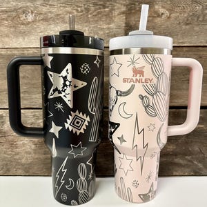 Engraved Tumbler, 40oz with handle, western cup, western mom, cow print tumbler, punchy, custom, southwest decor, longhorn, retro western image 7