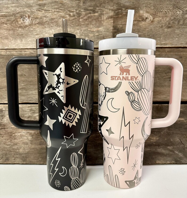Engraved Tumbler, 40oz with handle, western cup, western mom, cow print tumbler, punchy, custom, southwest decor, longhorn, retro western image 7