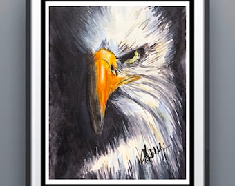 Angry American Eagle Watercolor Painting