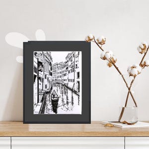 Venice Canals Art / Venice Italy Canal Sketch / Wall Art / Building Street Print / Home Decor / Vintage Art / Black And White Decor