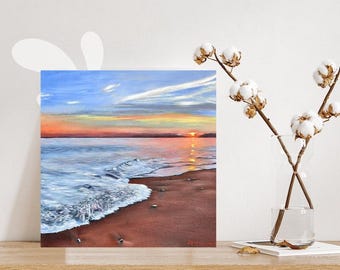 Beach Sunrise Print, Coastal Seascape | Fine Art of Original Oil Painting | Massachusetts Ocean