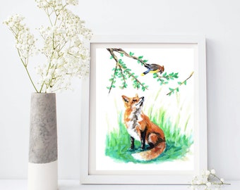 Cedar the Fox with a Cedar Waxing | Acrylic Illustration | Print | 8" x 10"