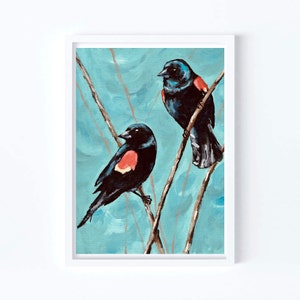 Red-winged Blackbirds | Bird Illustration | Print | 5&quot; x 7&quot;