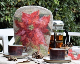 Thé confortable, rose de Noël, couvercle de cafetière florale, cadeau douillet, chauffe-théière rouge, chauffe-café Français presse, cadeau pour elle