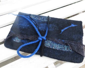 Black Felted Clutch Evening Black Purse Bold Bag Statement Clutch Bag Black Party Bag Black Blue Clutch Small Boiled Wool Bag