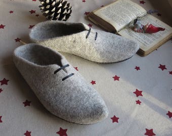 Eco Felted clogs, boiled wool slippers, Organic wool clogs, leather sole,felted slippers,elf slippers,dutch clogs, wool clogs,christmas gift