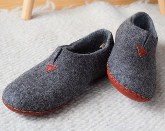 Gray Hand felted slippers, boiled wool slippers, Felted wool, home shoes, house shoes, valentines day gift eco Christmas gift