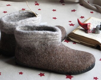 Ready Organic wool boots, Brown home shoes,felted slippers,ECO, boiled wool mules, Christmas gift, gift for her