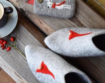 Hand felted slippers Natural felt slippers Dutch clogs hygge Wool clogs Elf slippers Boiled wool slippers soft ECO Christmas gift for mom