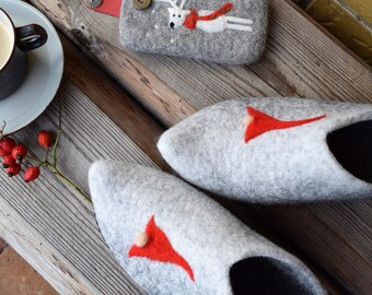 Hand Felted Wool Slippers: Dutch Clogs, Hygge Home Shoes