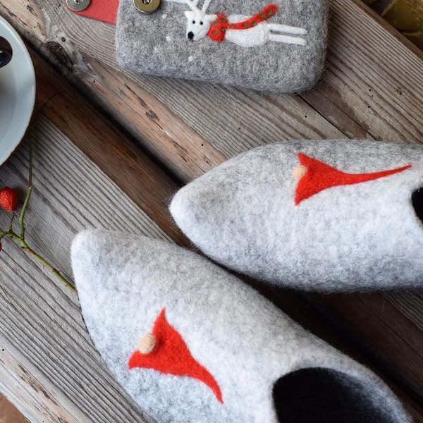 Hand felted slippers Natural felt slippers Dutch clogs hygge Wool clogs Elf slippers Boiled wool slippers soft ECO Christmas gift for mom