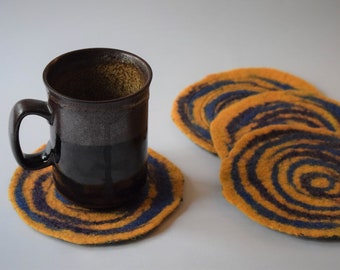 Handfelted Mug Coasters, Boiled wool Coasters, Blue Cup Coasters, Wool coasters, Cozy Gift for Christmas, Organic wool, Christmas gift