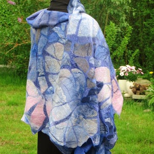 Felted Wrap Ready to Ship Felted Scarf Felted Shawl Wool Pashmina Boho Chic Nuno felt Wool scarf Woolen shawl Felt Scarf Boiled Wool Silk image 5