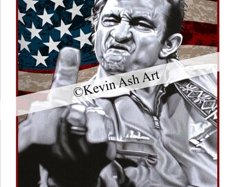 Johnny Cash by Kevin Ash - A2 Art Poster - San Quentin - Icon - Rock and Roll - The Finger - Country - Americana