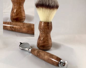 Handmade Wooden Shaving Brush and Razor Set