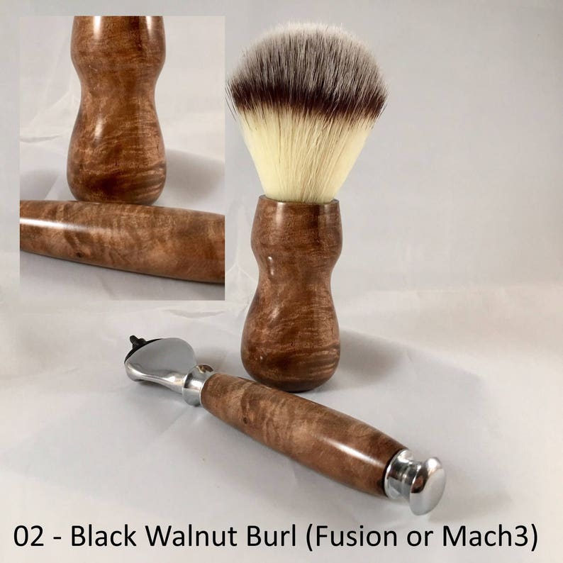 Handmade Wooden Shaving Brush and Razor Set image 1