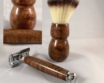 Handmade Wooden Shaving Brush and Razor Set