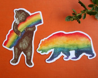 California Pride Sticker Set: Two Vinyl Rainbow Bear Stickers