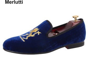 merlutti velvet plain royal loafers flats