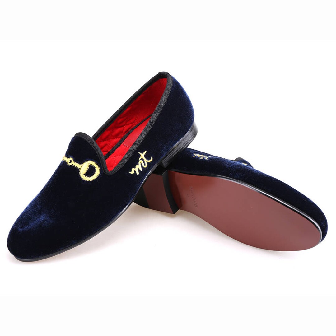 navy blue velvet loafers