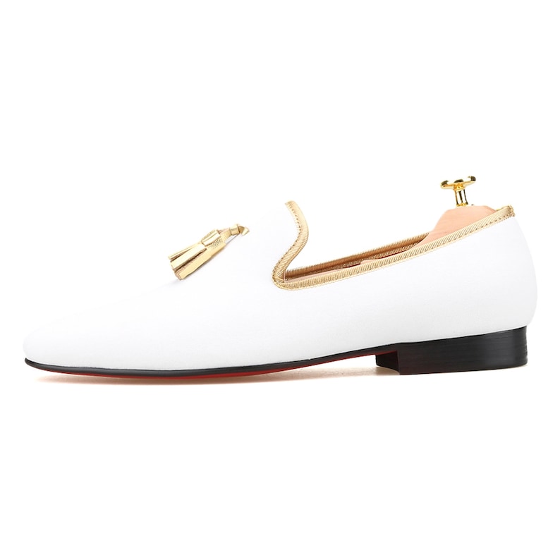 Merlutti White Velvet Loafer Gold Tassel Prom Wedding Flat image 3