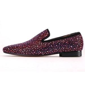 Merlutti Red Rhinestones Crystals Black Suede Prom Wedding Flat