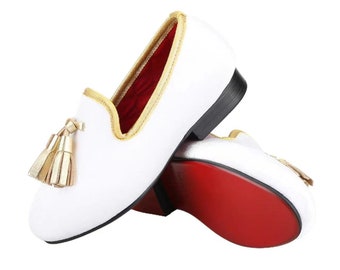 Merlutti KIDS Shoes Children White Velvet Gold Tassel Loafers