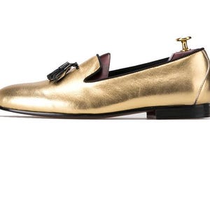 Merlutti Gold Patent Leather Black Tassel Prom Wedding Loafers