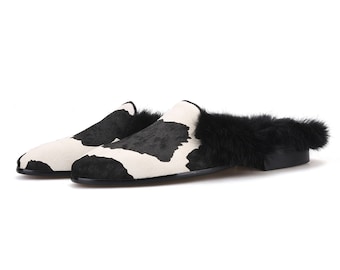 Sandalias de piel de Noé de crin de caballo en blanco y negro de Merlutti
