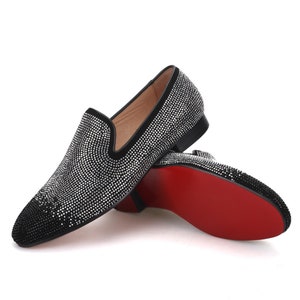 Merlutti Silver Loafer Black Rhinestones Tip Prom Wedding Shoes Flat