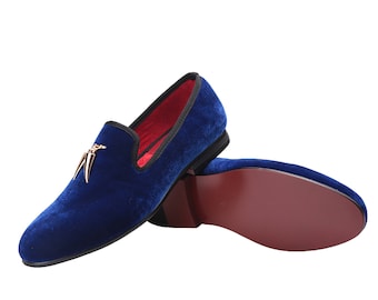 Merlutti Royal Blue Velvet Shark Tooth Loafers