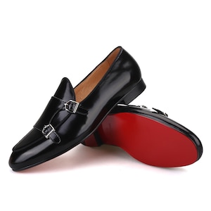 Merlutti Schwarz Leder Doppel-Monk Belgischer Loafer