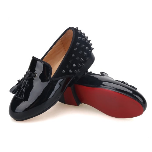 Merlutti Kids Shoes Studded Patent Spiked Tassel Loafers
